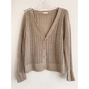 Lightweight Beige Knit Long Sleeve Button Up Cardi
